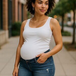 TIME AND TRU MATERNITY High Waisted Jean Shorts S 4 6 Ripped Bermuda Stretch